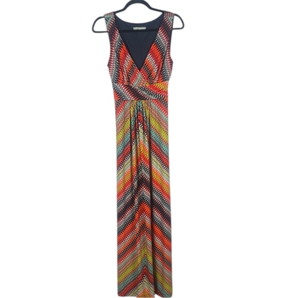 Mark & Spencer Vibrant Multicoloured Chevron Maxi Dress Size 8 - Picture 2 of 9